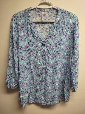 Grand & Greene Blue Henley Blouse Size L